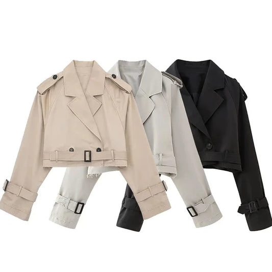 Women's fashion cropped jacket with belt