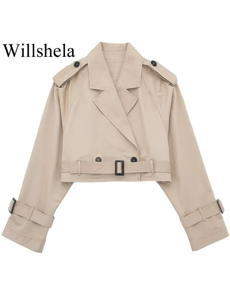 Women's fashion cropped jacket with belt