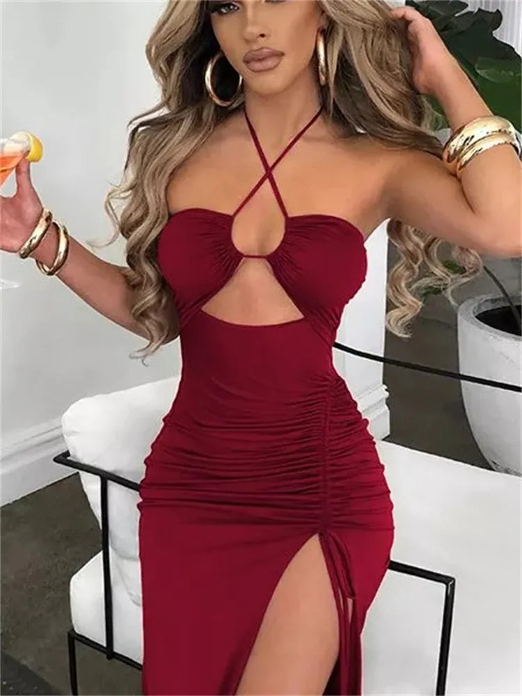 Vestido elegante com babados para mulheres