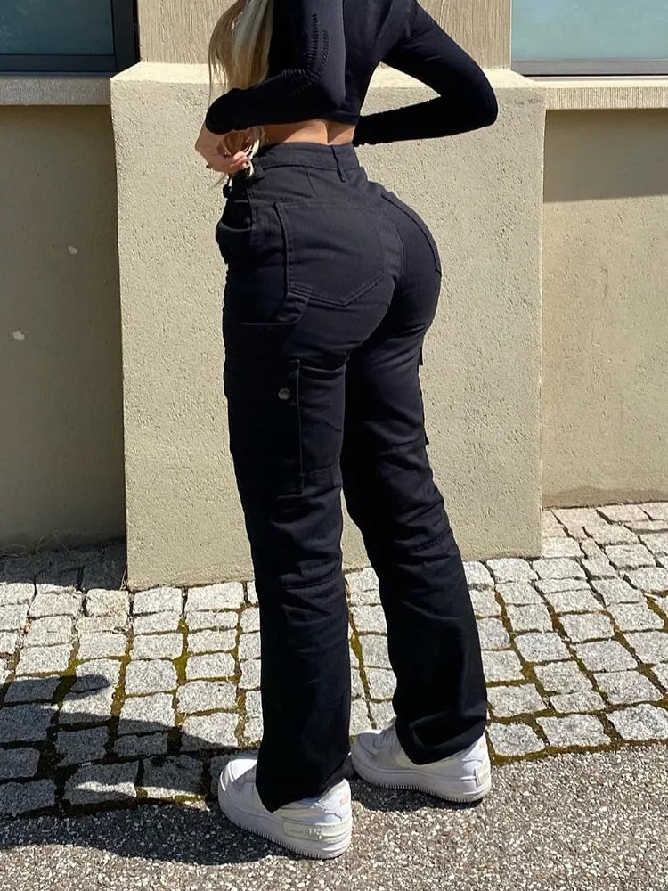 Calça cargo de cintura alta para mulher