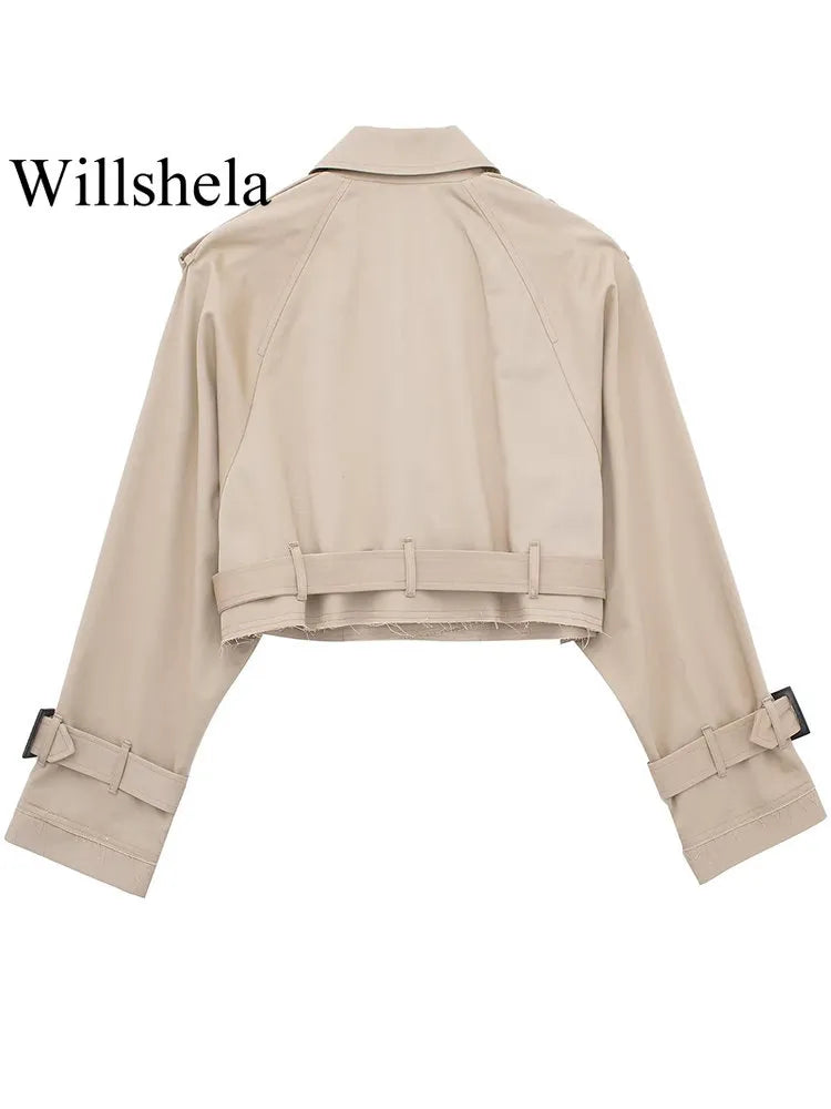 Women's fashion cropped jacket with belt